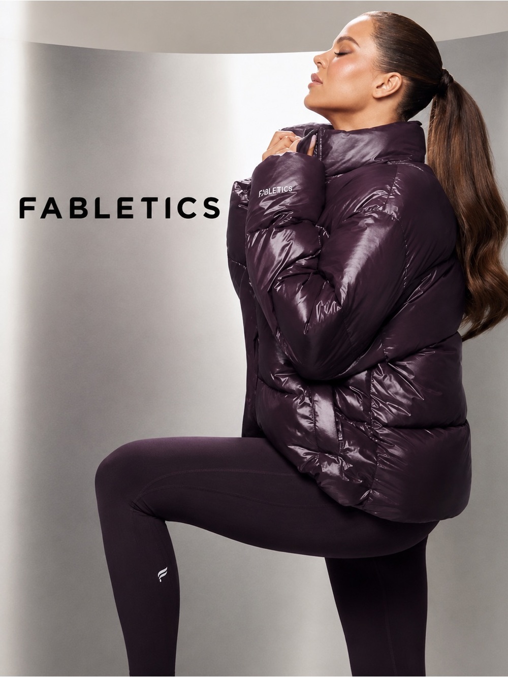 Fabletics Khloé Kardashian Collab Women's Deep Plum Puffer Jacket
